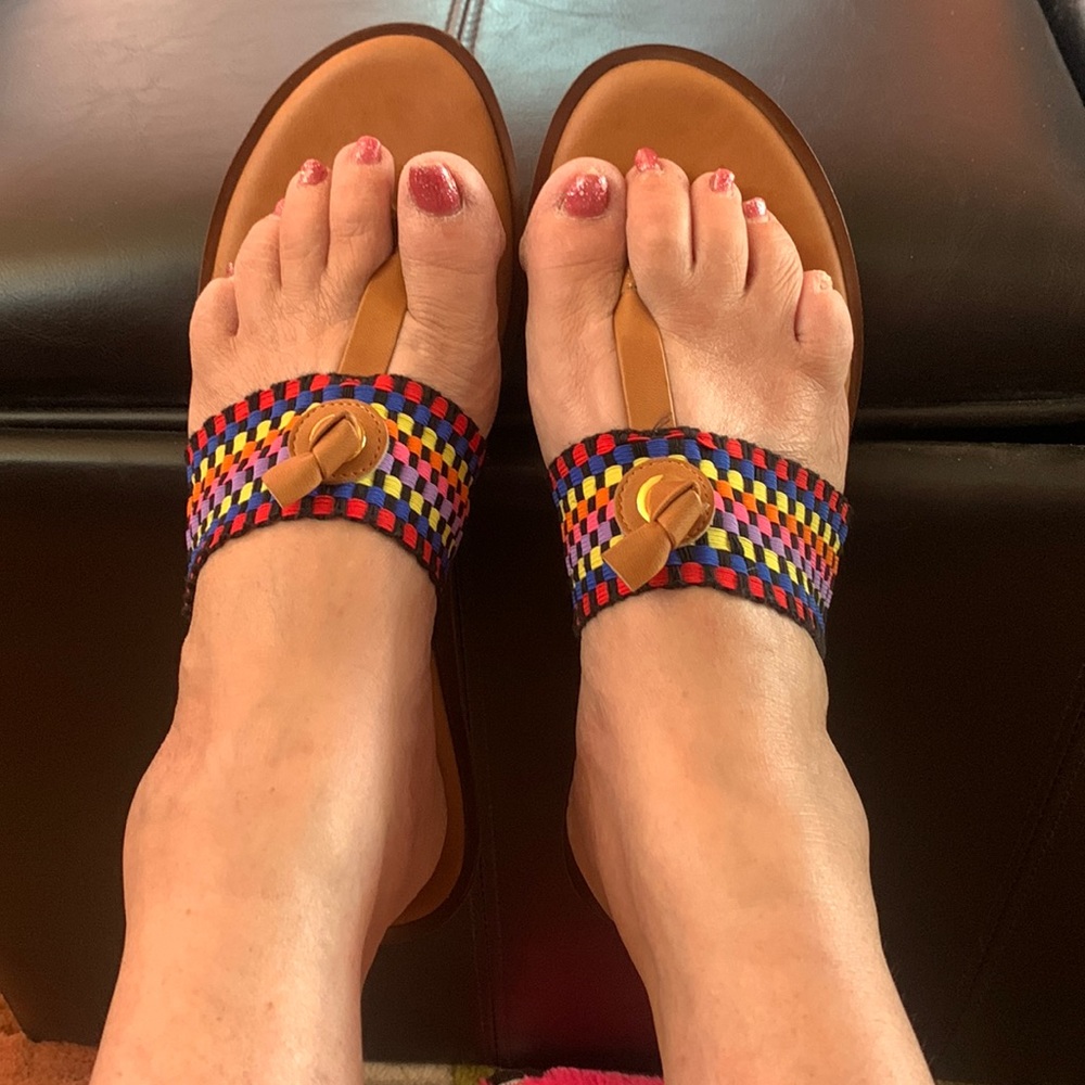 Italian Shoemakers Multicolored Stretchy Sandals with Brown Leather Accent